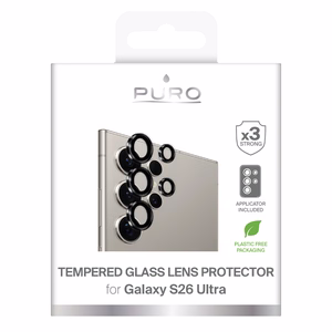 Puro Individual grūdintas stiklas galininei kamerai skirtas Samsung Galaxy S26 Ultra - su juodu rėmeliu