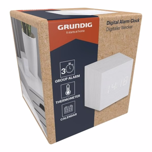 Grundig skaitmeninis LED žadintuvas su termometru ir kalendoriumi, baltas