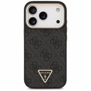 Чехол Guess PU Leather 4G Strass Triangle Logo Gold Frame MagSafe для Apple iPhone 18 Pro, чёрный