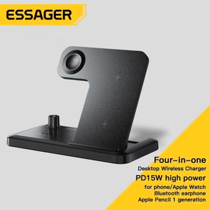 Belaidis įkroviklis Essager JG 4in1 juodas 15W (iPhone / Apple Watch / Airpods / Pencil)