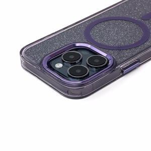 Blizgus dėklas MagSafe iPhone 16 - violetinis su blizgučiais