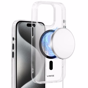 Liavec Blizgus Magnetinis Skaidrus dėklas telefonui Iphone 15 Pro Max juoda