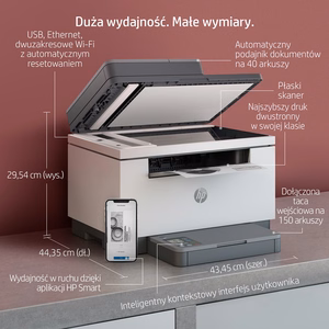 HP LaserJet MFP M234sdw spausdintuvas, nespalvotas, skirtas mažam biurui, spausdinimas, kopijavimas, skenavimas, dviejų dažnių Wi-Fi