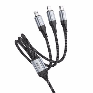 Cable 3in1 USB A to Lightning / Micro USB / USB C Hoco 2,4A 1 m X102 black