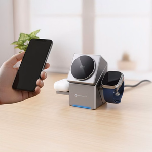 Belaidis įkroviklis Forcell F-Energy 3in1 Rotation Cube Qi2 suderinamas su MagSafe (F-06) sidabrinis