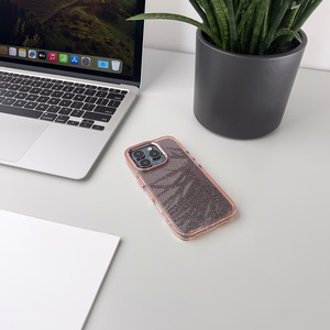 Blizgus dėklas telefonui iPhone 16 - rožinis su blizgučiais