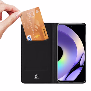 Dux Ducis Skin Pro Dėklas Realme 10 Pro lankstus dangtelis kortų piniginė stovas - juodas