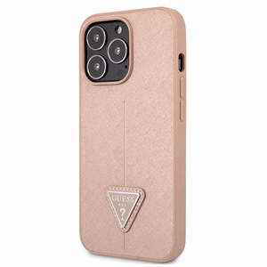 Guess GUHCP13LPSATLP iPhone 13 Pro / 13 6.1" rožinis kietasis dėklas SaffianoTriangle logotipas