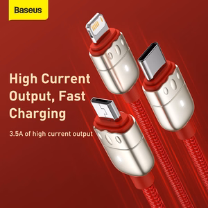 Baseus kabelis Tiger metai 3 viename - USB į Type C, Lightning, Micro USB - 3,5A 1,2 metrai (CASX010009) raudonas