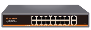 PoE šakotuvas 16x 100Mbps PoE + 2x Gigabit UPLINK, 250W