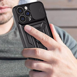 Hybrid Armor Camshield dėklas telefonui Vivo Y16 / Vivo Y02s šarvuotas dėklas su kameros dangteliu juodas