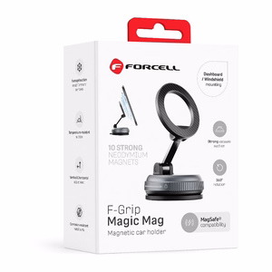 Forcell F-Grip Magic Mag magnetinis automobilinis telefono laikiklis su siurbtuku, suderinamas su „MagSafe“ – juodas