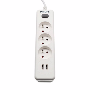 Maitinimo juosta PHILIPS įtempimo laidas 3 lizdai + 2 USB 2m 10A balta
