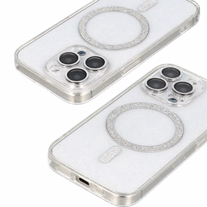 Blizgantis MagSafe dėklas telefonui Samsung Galaxy S23 Ultra skaidrus