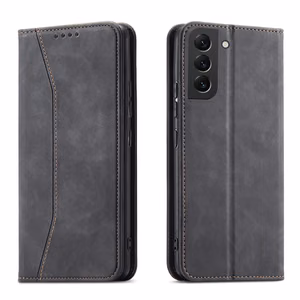 Magnet Fancy dėklas telefonui Samsung Galaxy S22+ (S22 Plus) su pinigine ir kortelių laikikliu, juodas