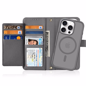Dux Ducis Lawa iPhone 16 Pro odinis dėklas su nuimama magnetine pinigine - pilkas