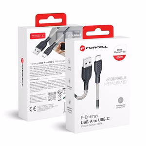 Кабель USB A to USB C Forcell F-Energy QC4.0 5A 60W Carbon 1 m CB-02A чёрный