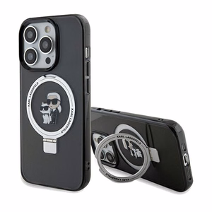 Karl Lagerfeld Magnetinis dėklas telefonui su žiediniu stovu Karl&Choupette MagSafe iPhone 13 Pro Max - juodas