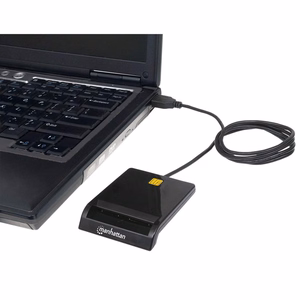 Manhattan USB-A kontaktinis išmaniųjų kortelių skaitytuvas, 12 Mbps, išorinis, juodas, kabelis 105 cm