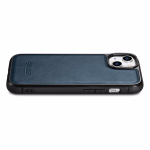 iCarer odinis Oil Wax dėklas, padengtas natūralia oda, telefonui iPhone 14 Plus mėlynas (WMI14220719-BU)