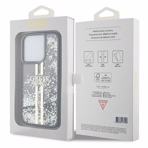 Guess Liquid Glitter Gold Stripes dėklas telefonui iPhone 15 Pro - juodas