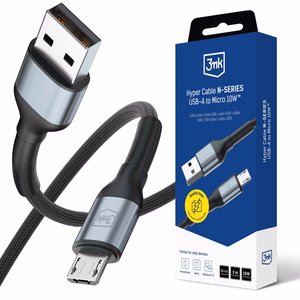 3mk Hyper Cable N-SERIES USB-A / MicroUSB laidas 3m QC 3.0 5V/2A 10W juodas