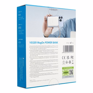 Išorinė baterija POWER BANK VEGER (VP1151) 10000mAh su belaidžiu įkrovikliu (Magsafe 15W) balta