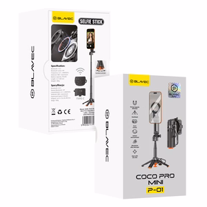 Blavec aliuminė asmenukių lazda Coco PRO Mini P-01 Magsafe Auto pop keturkojis stovas + nuotolinio valdymo pultelis + laikiklis 0,48 metro (SSCPMP01-MQHB048) juoda