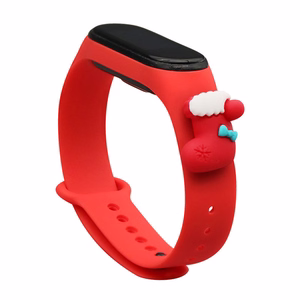 Ремешок Xmas для Xiaomi Mi Band 3 / 4 рождественский силиконовый браслет с носком - красный