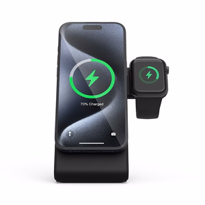 Crong MagSpot Pivot Stand 3 viename belaidis įkroviklis, skirtas iPhone, Apple Watch ir AirPods, suderinamas su MagSafe, juodas