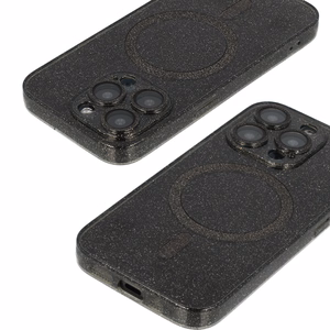 Glitter MagSafe juodas skaidrus dėklas telefonui iPhone 12