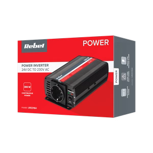 REBEL 24 V–230 V įtampos keitiklis, 300 W, vokiško F tipo lizdas