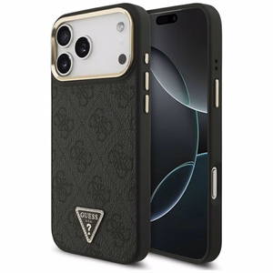 Guess чехол для iPhone 17 Pro Max совместимый с MagSafe GUHMP17XP4GTDGMK (4G PU W/ Triangle Logo) золотой чёрный