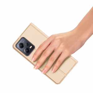 Dux Ducis Skin Pro dėklas Xiaomi Redmi Note 12 Pro / Poco X5 Pro 5G Flip kortelių piniginė stovas auksinė