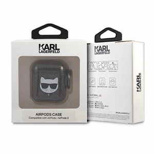 Karl Lagerfeld KLA2UCHGK AirPods 1/2 dėklas juodas/juodas Glitter Choupette