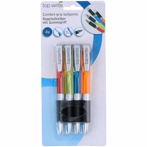 Topwrite blue ballpoint pens with rubber grip, 4 pieces