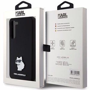 Karl Lagerfeld silikoninis Choupette metalinis smeigtukas dėklas telefonui Samsung Galaxy S23+ - juodas