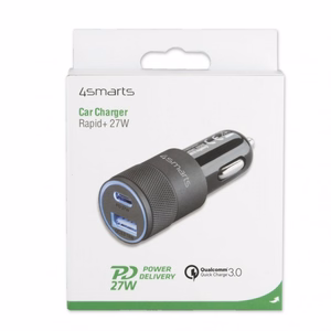 Automobilinis įkroviklis Rapid+ 27W su Quick Charge, pilkas / juodas