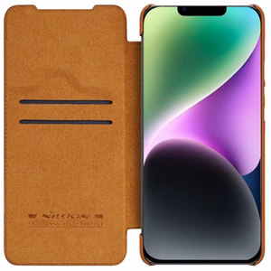 Nillkin Qin Leather Pro Case iPhone 14 Plus с защитой камеры флип-чехол коричневый