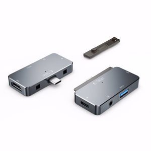 HUB Tech-Protect V6 4in1 USB-C - USB-A 3.0 / USB-C PD100W / HDMI / mini jack 3.5mm - pilkas