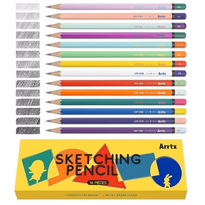 Drawing Sketch Pencil Set ARRTX, 4H, 3H, 2H, H, F, HB, B, 2B, 3B, 4B, 5B, 6B, 7B, 8B, 14pcs
