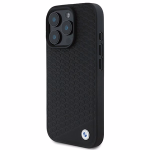 BMW Signature Leather Diamond Metal Logo MagSafe Чехол для iPhone 16 Pro Max - чёрный