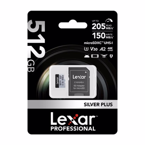 „Lexar High-Performance Silver Plus“ microSDXC atminties kortelė, 512 GB + adapteris
