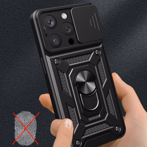 iPhone 15 Pro Max Hibridinis šarvuotas Camshield dėklas su stovu ir kameros dangteliu - rožinis
