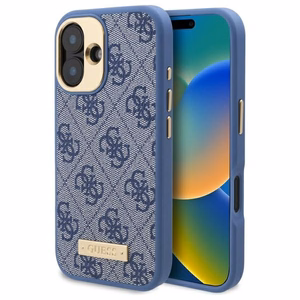 Guess 4G logotipo plokštelės Magnetinis iPhone 16 dėklas – mėlynas