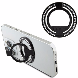 Guess MagSafe žiedinis stovas GUMRSALDGK juodas/juodas su brangakmeniais