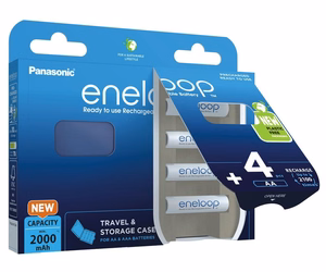 Įkraunamos baterijos PANASONIC ENELOOP AA 2000 mAh 4 vnt. + dėklas (BK-3MCDE/4CP+CASE)