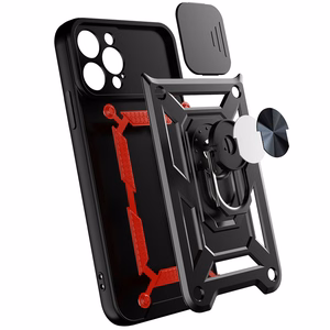 Hybrid Armor Camshield dėklas telefonui Realme 10 Pro+ šarvuotas dėklas su kameros dangteliu juodas