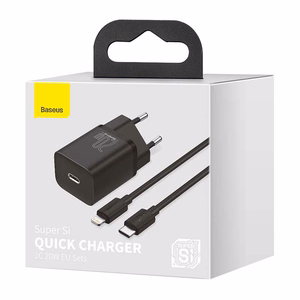 Baseus Super Si 20W USB-C įkroviklis + USB-C – Lightning kabelis 1 m, juodas