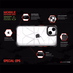 Element Special Ops X5 dėklas, skirtas iPhone 14, su Mil-Spec apsauga nuo smūgių, „Clear / Black“ spalvų derinys
